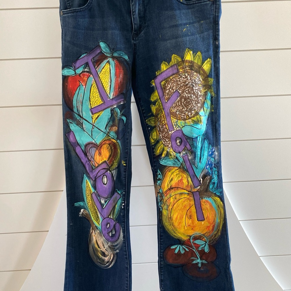 KUT from the cloth 10s dark bootcut blue jeans- fall hand painted